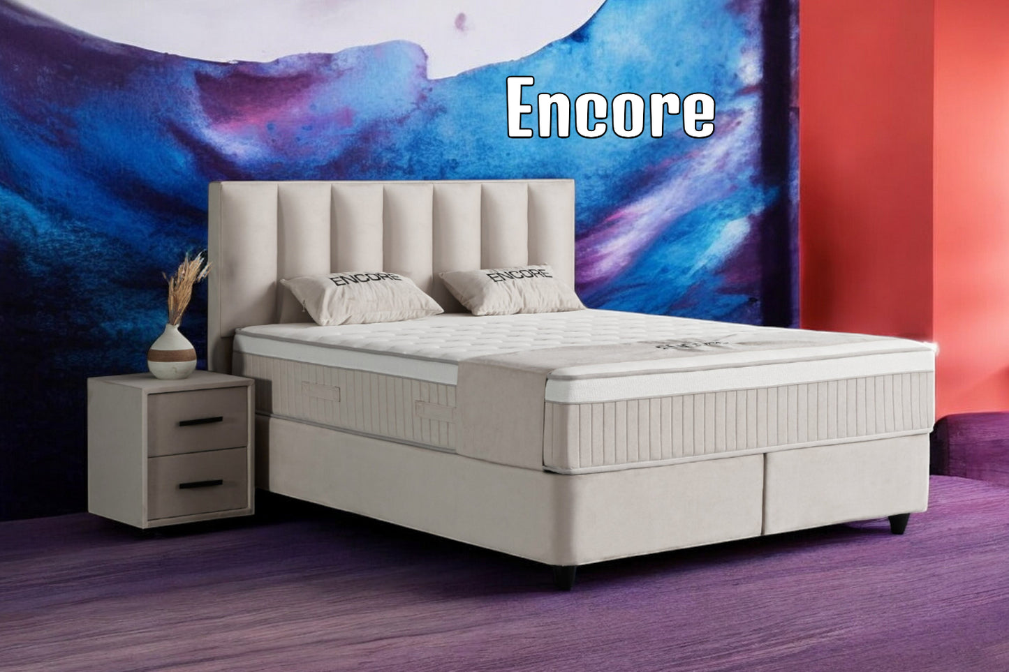 Boxspringbett Encore Beige Voll-orthopädisches Komfortbett mit Bettkasten, Stauraum, inkl. kostenlose Lieferung und Montage