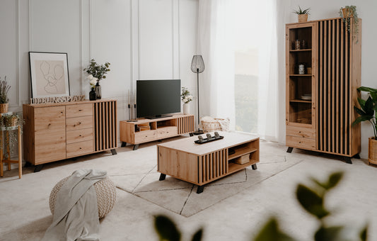 Wohnzimmer-Set Finori Medan Artisan-Oak/Anthrazit mit Lamelenelementen 4-teilig