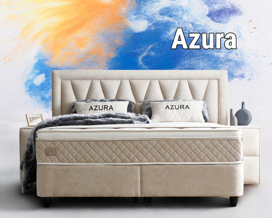 Boxspringbett Azura Beige Voll-orthopädisches Komfortbett mit Bettkasten, Stauraum, inkl. kostenlose Lieferung und Montage