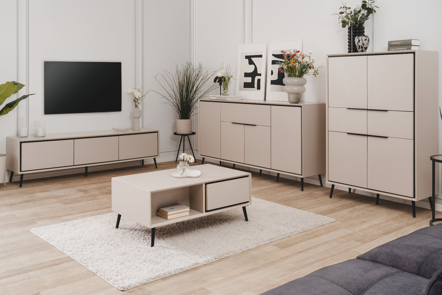 Wohnzimmer-Set Finori Arona Sand/Schwarz 4-teilig