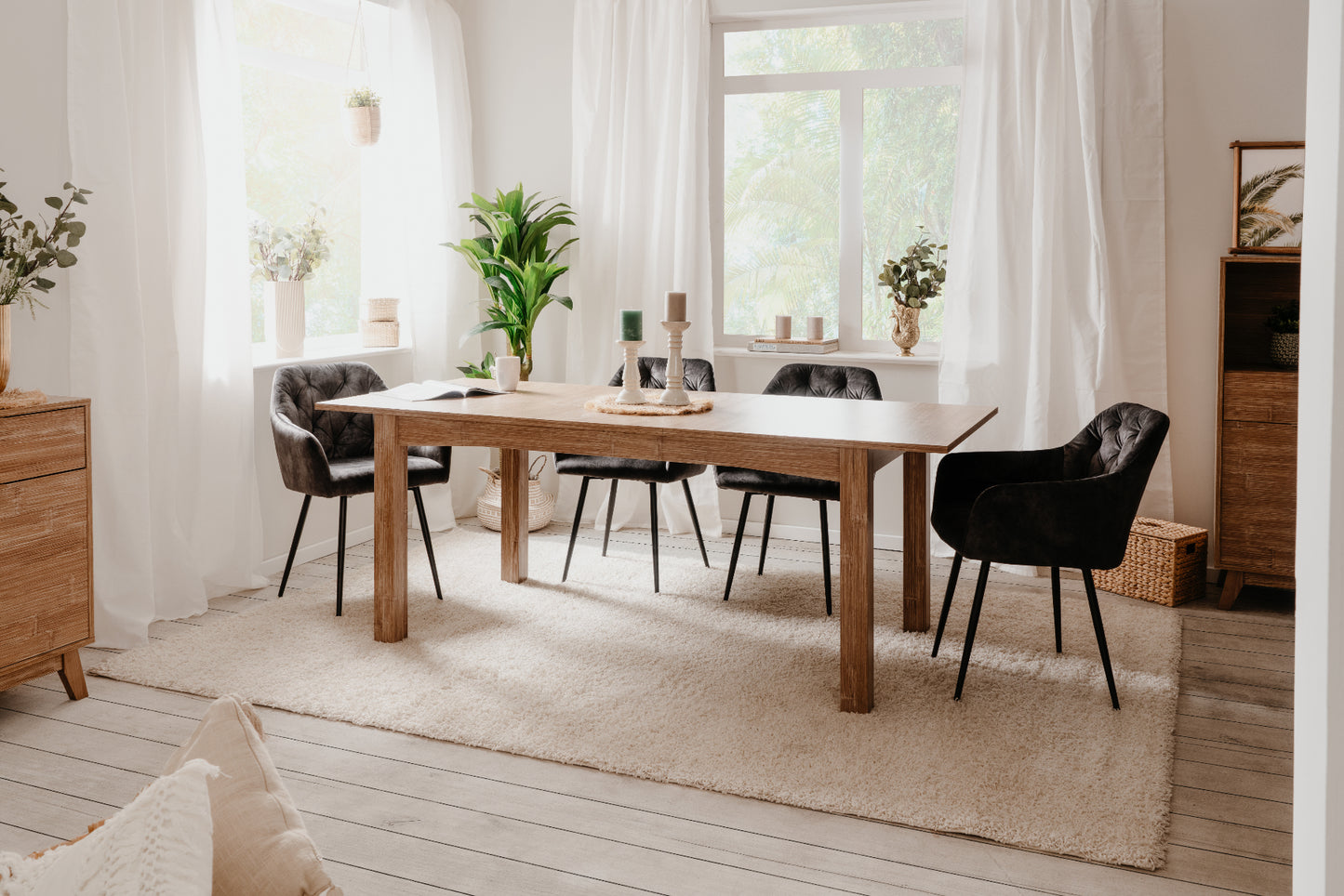 Finori Auszugtisch Boobang Bambusoptik B/H/T 160-200 x 75 x 90 cm