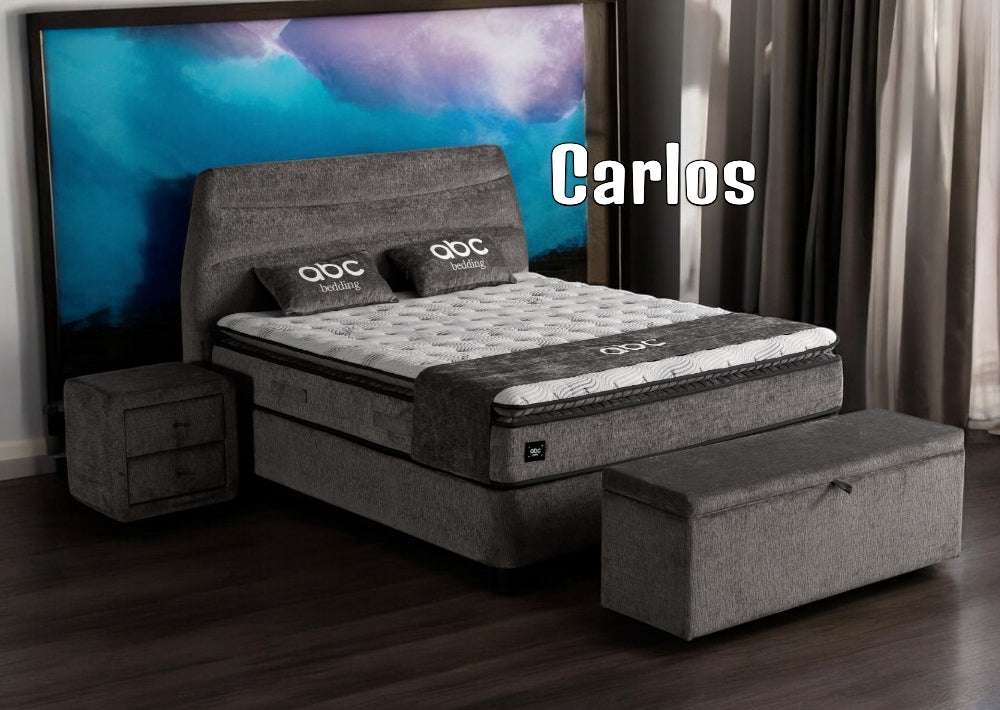 Boxspringbett Carlos Grau Voll-orthopädisches Komfortbett mit Bettkasten, Stauraum, inkl. kostenlose Lieferung und Montage