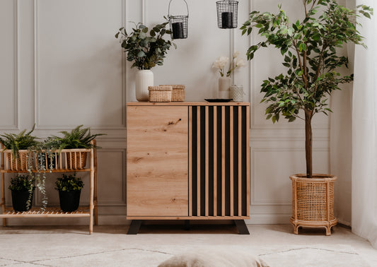 Finori Kommode Medan 01 D Artisan-Oak/Anthrazit mit Lamelenelementen ca. B/H/T 80 x 85 x 40 cm