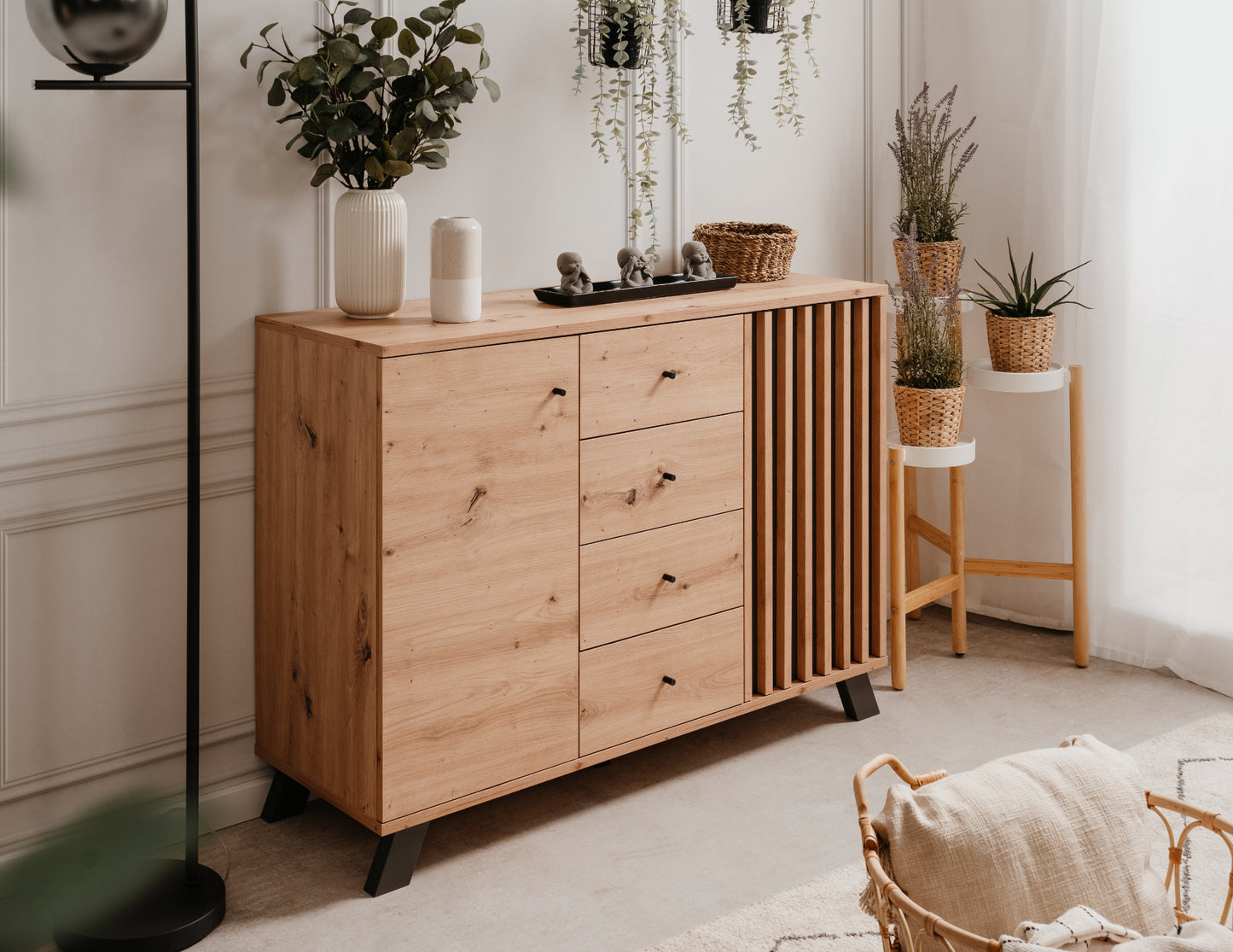 Finori Kombikommode Medan 01 B Artisan-Oak/Anthrazit mit Lamelenelementen ca. B/H/T 118 x 85 x 40 cm