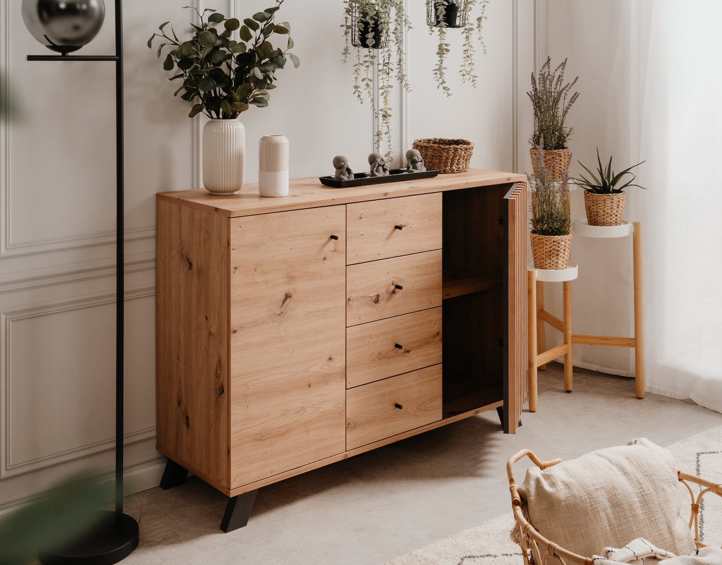 Finori Kombikommode Medan 01 B Artisan-Oak/Anthrazit mit Lamelenelementen ca. B/H/T 118 x 85 x 40 cm