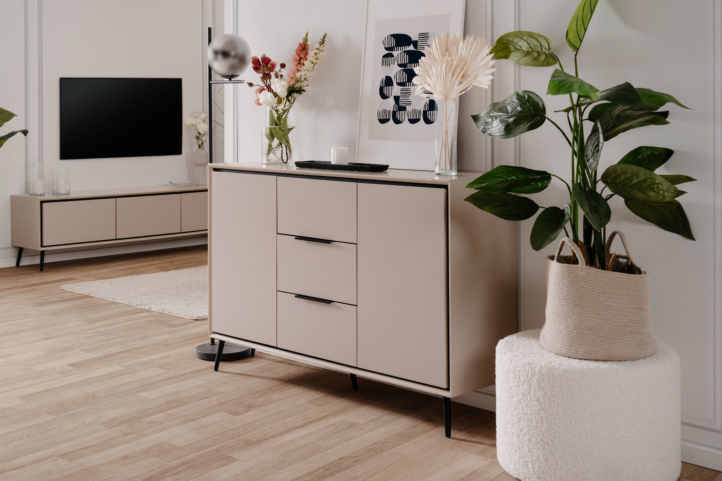 Finori Kombikommode mit Schubladen Arona Sand/Schwarz ca. B/H/T 135 x 90 x 38 cm