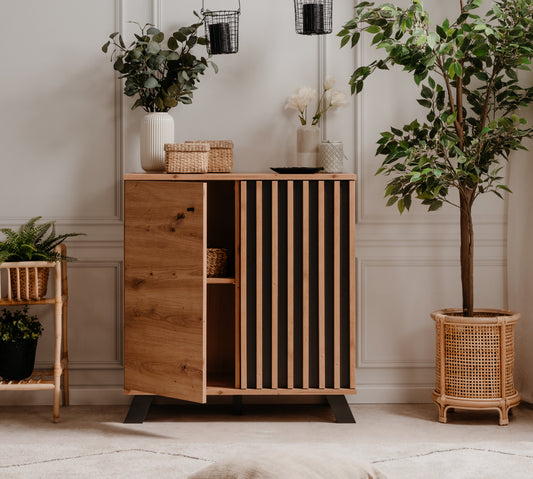 Finori Kommode Medan 01 D Artisan-Oak/Anthrazit mit Lamelenelementen ca. B/H/T 80 x 85 x 40 cm