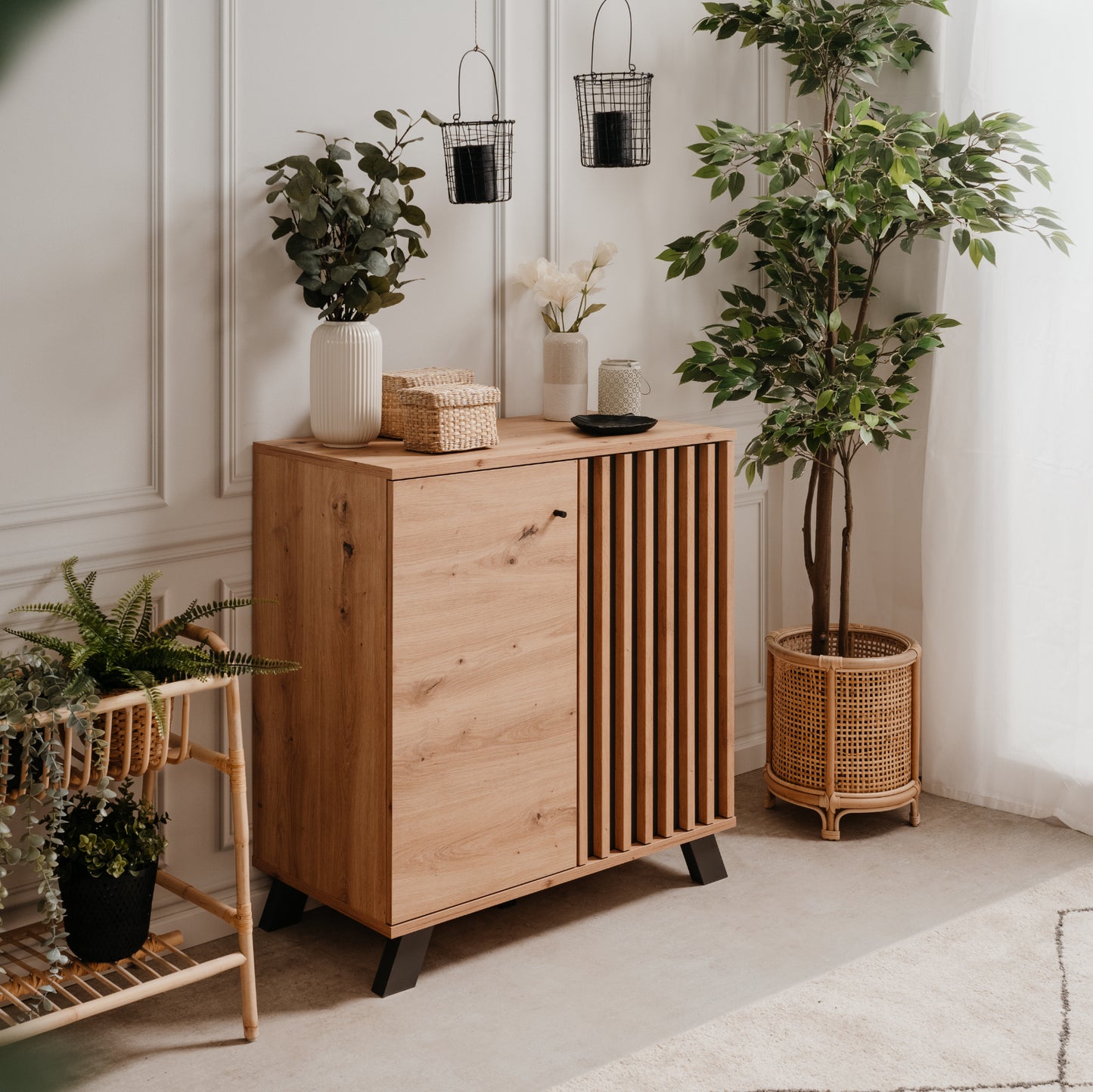 Finori Kommode Medan 01 D Artisan-Oak/Anthrazit mit Lamelenelementen ca. B/H/T 80 x 85 x 40 cm