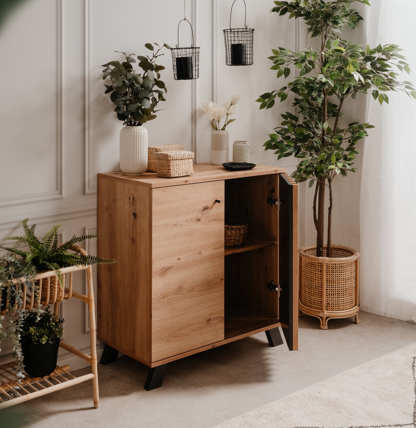 Finori Kommode Medan 01 D Artisan-Oak/Anthrazit mit Lamelenelementen ca. B/H/T 80 x 85 x 40 cm