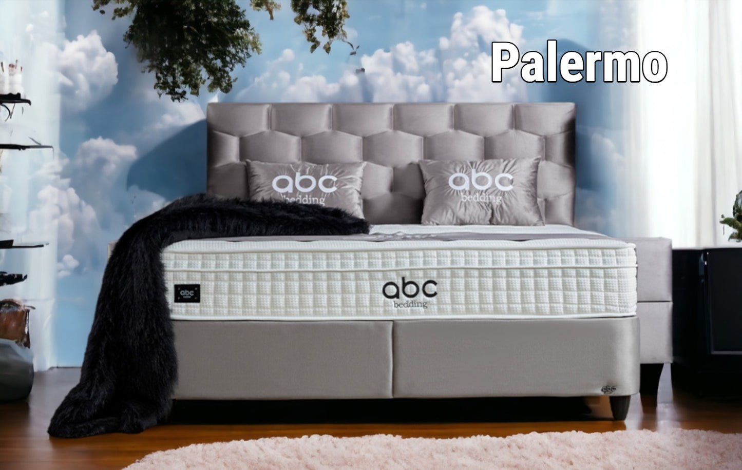 Boxspringbett Palermo Grau Voll-orthopädisches Komfortbett mit Bettkasten, Stauraum, inkl. kostenlose Lieferung und Montage