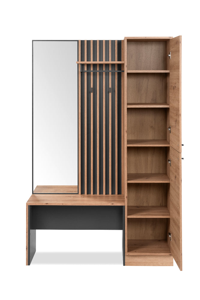 Kompaktgarderobe Medan 42B Artisan-Oak/Anthrazit mit Lamelenelementen B/H/T ca. 122 x 190 x 37 cm