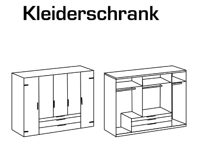Drehtürenschrank Detroit mit Spiegeltüren und Schubladen B/H/T ca. 200/250/300 x 216 x 58 cm