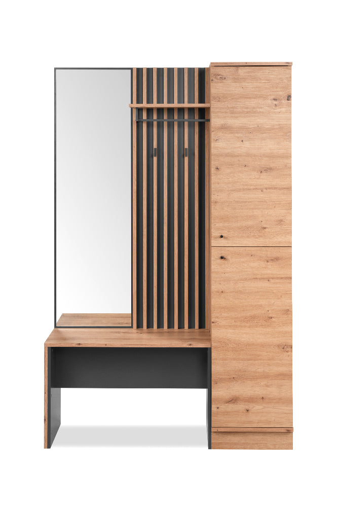 Kompaktgarderobe Medan 42B Artisan-Oak/Anthrazit mit Lamelenelementen B/H/T ca. 122 x 190 x 37 cm