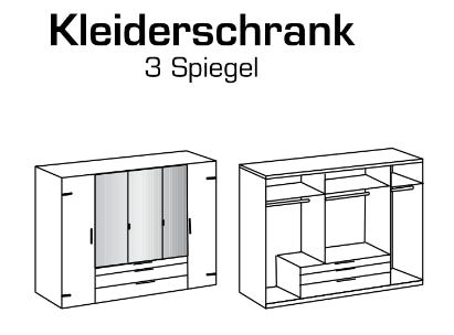 Drehtürenschrank Detroit mit Spiegeltüren und Schubladen B/H/T ca. 200/250/300 x 216 x 58 cm