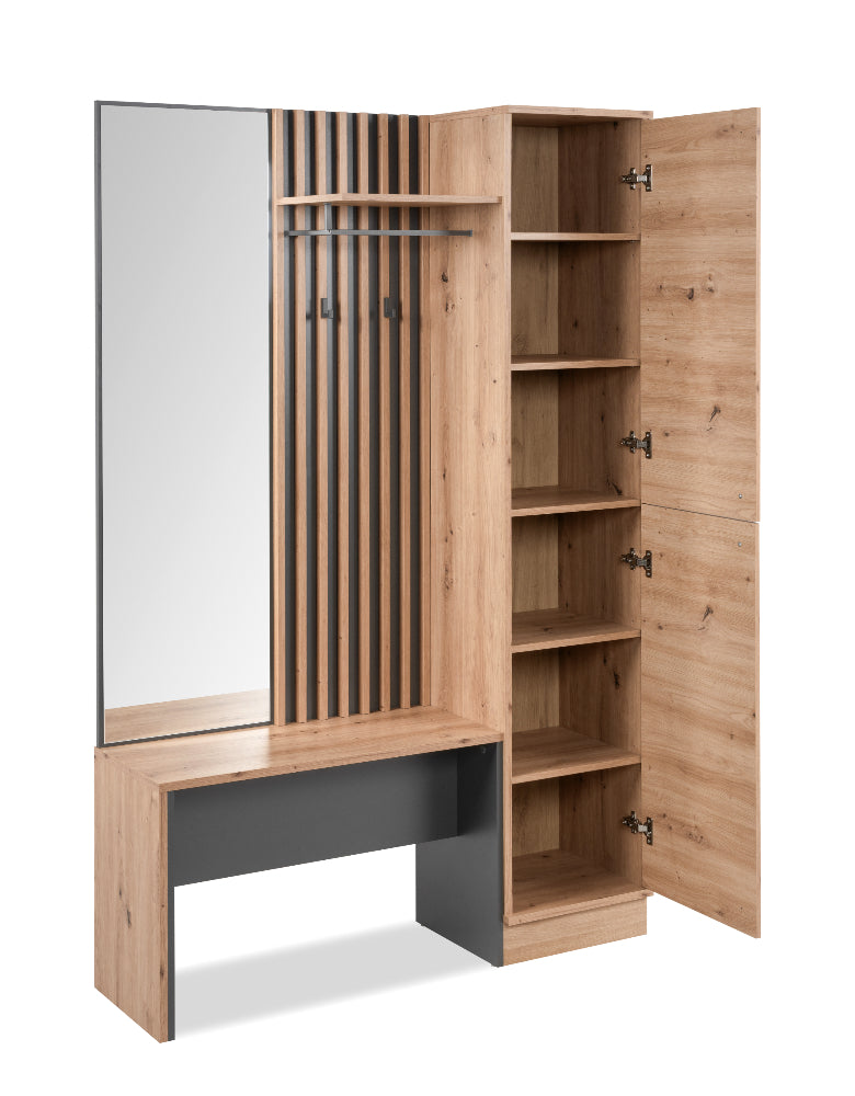 Kompaktgarderobe Medan 42B Artisan-Oak/Anthrazit mit Lamelenelementen B/H/T ca. 122 x 190 x 37 cm