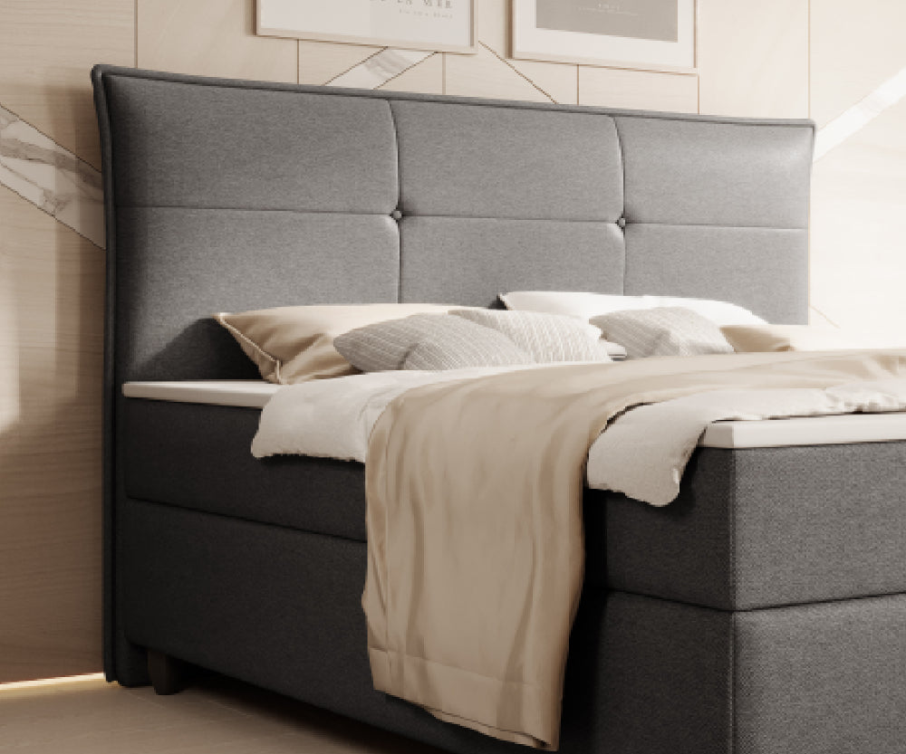 Boxspringbett M04-Amelia Anthrazit - Beige - Schwarz - Grau Breite 180 x 200 cm