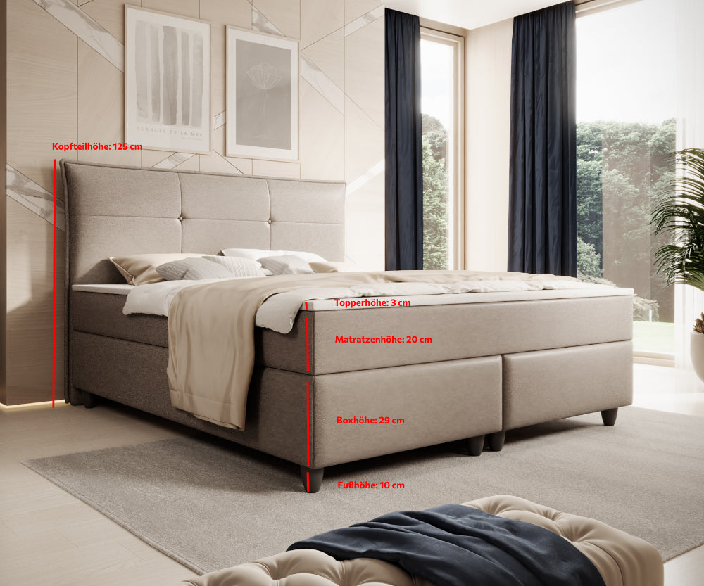 Boxspringbett M04-Amelia Anthrazit - Beige - Schwarz - Grau Breite 180 x 200 cm