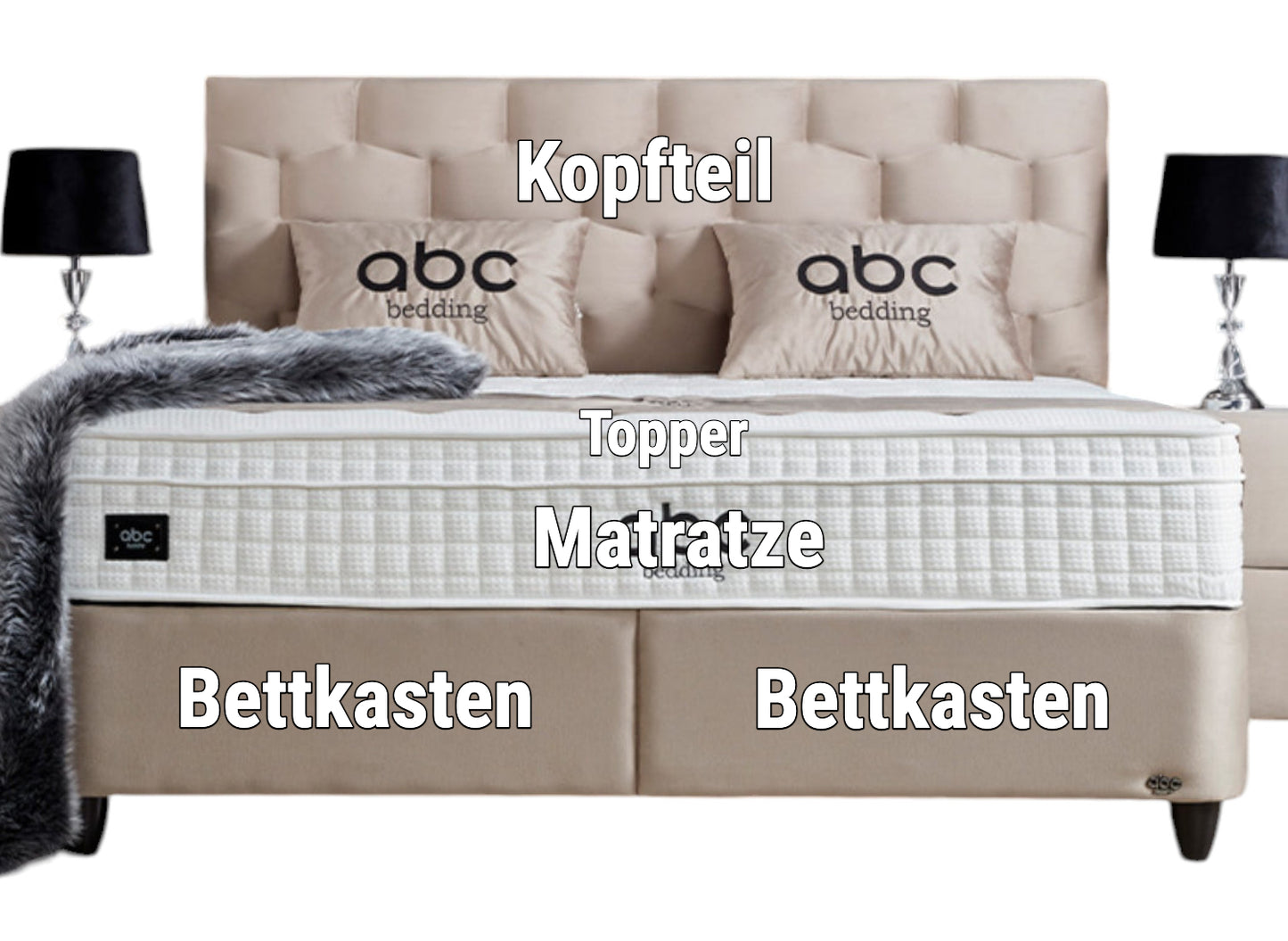 Boxspringbett Palermo Beige Voll-orthopädisches Komfortbett mit Bettkasten, Stauraum, inkl. kostenlose Lieferung und Montage