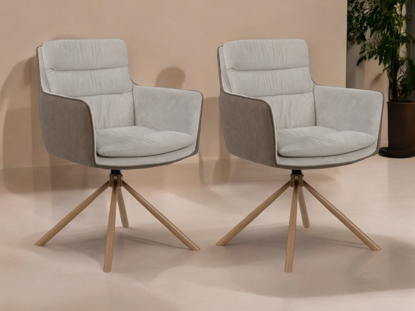 Finori Polsterstuhl Logan 70A mit Armlehnen drehbar Cord Beige/Anthrazit B/H/T ca. 59 x 88 x 63 cm