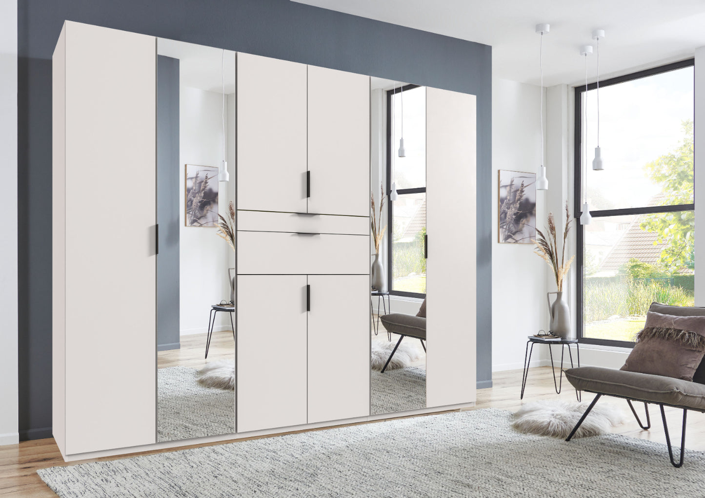 Drehtürenschrank Moldau 6-türig mit 2 Spiegel und 2 Schubladen B/H/T ca. 270 x 208 x 58 cm