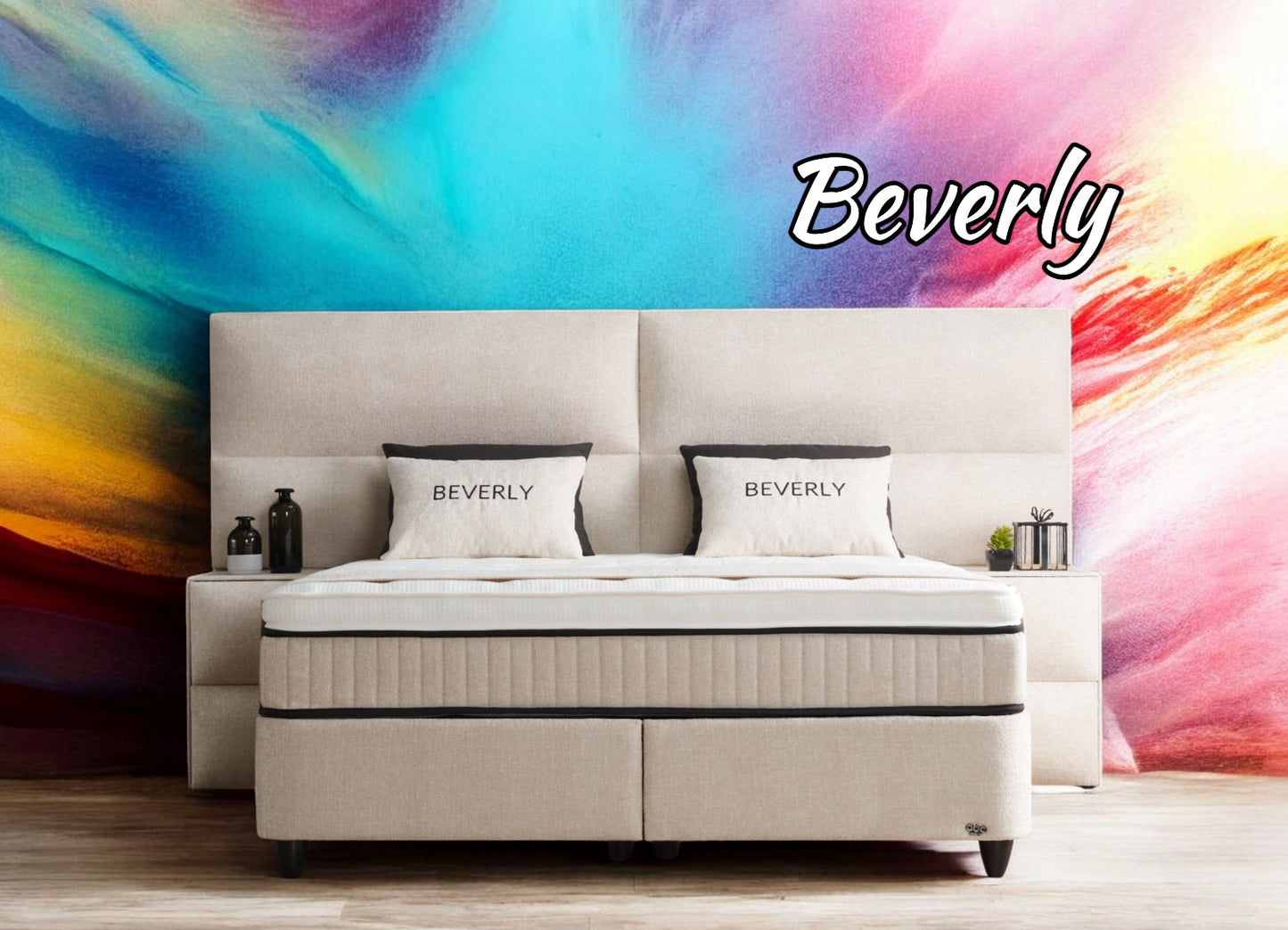 Boxspringbett Beverly Beige Voll-orthopädisches Komfortbett mit Bettkasten, Stauraum, inkl. kostenlose Lieferung und Montage