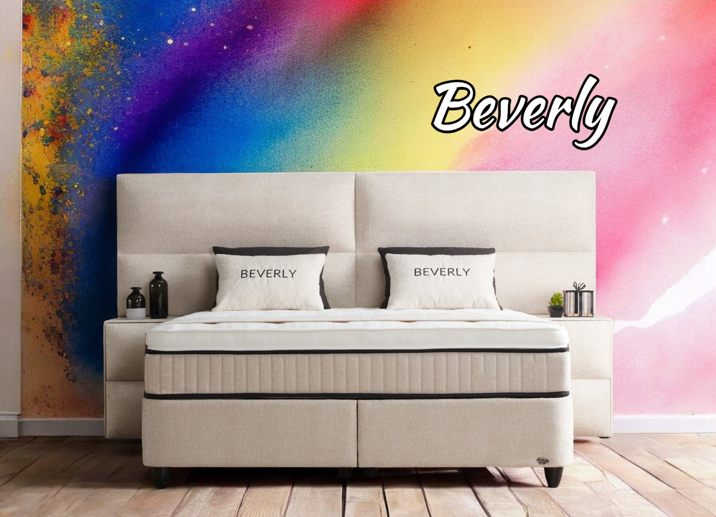 Boxspringbett Beverly Beige Voll-orthopädisches Komfortbett mit Bettkasten, Stauraum, inkl. kostenlose Lieferung und Montage