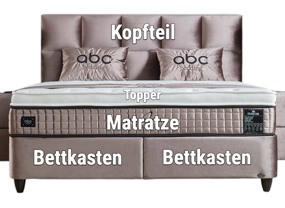 Boxspringbett Phantom Beige Voll-orthopädisches Komfortbett mit Bettkasten, Stauraum, inkl. kostenlose Lieferung und Montage