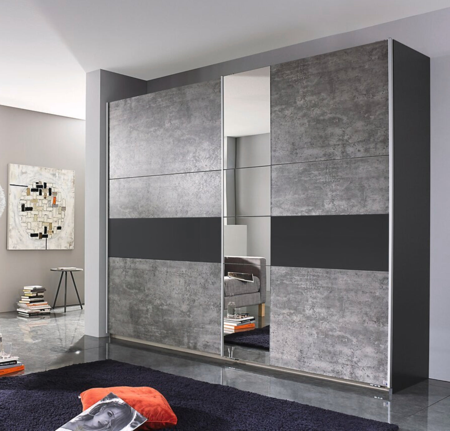 Schwebetürenschrank Korbach 2-türig mit Teilspiegelfront B/H/T 261 x 210 x 59 cm, Zubehör Classic