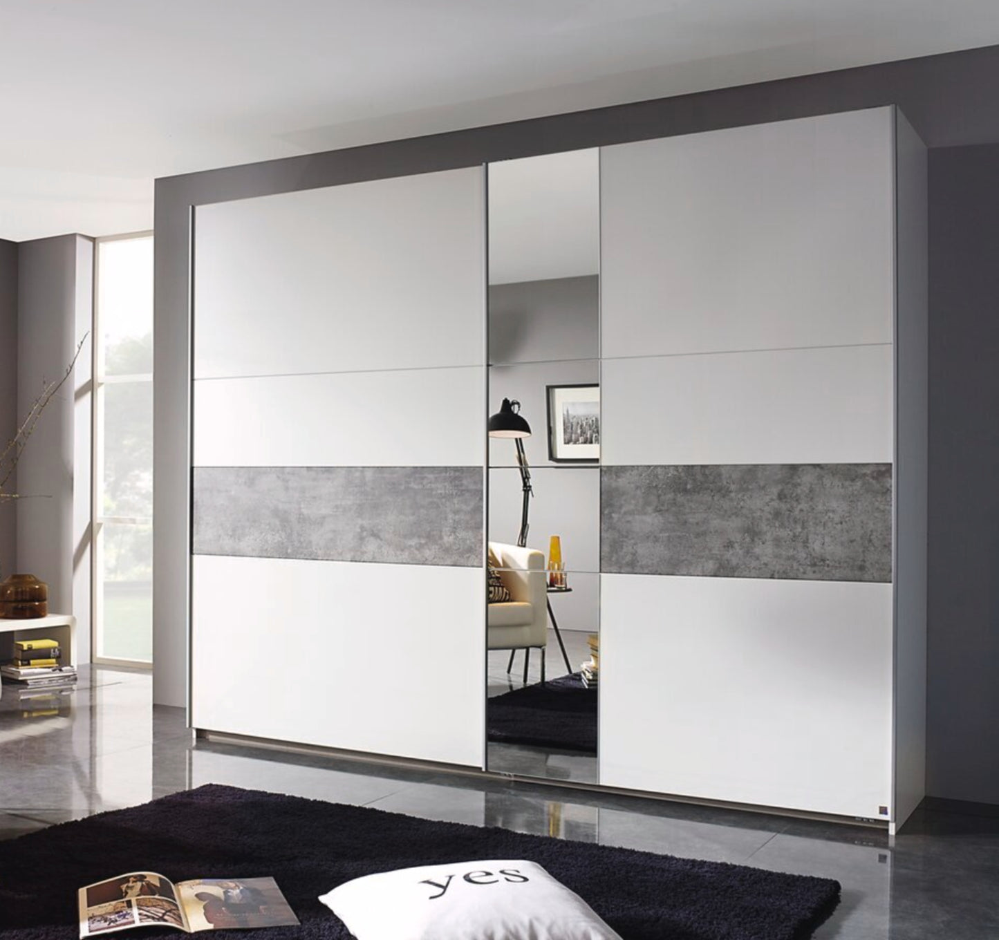 Schwebetürenschrank Korbach 2-türig mit Teilspiegelfront B/H/T 261 x 210 x 59 cm, Zubehör Classic