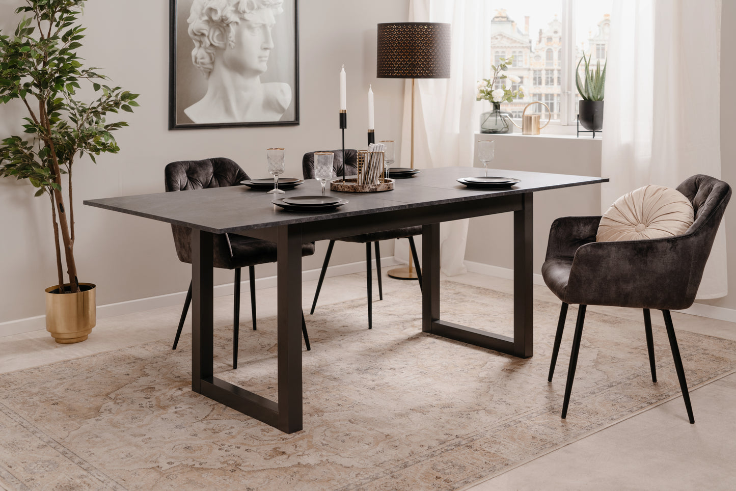 Finori Auszugtisch Austin Schieferoptik dunkel/Anthrazit B/H/T 160-200 x 75 x 90 cm