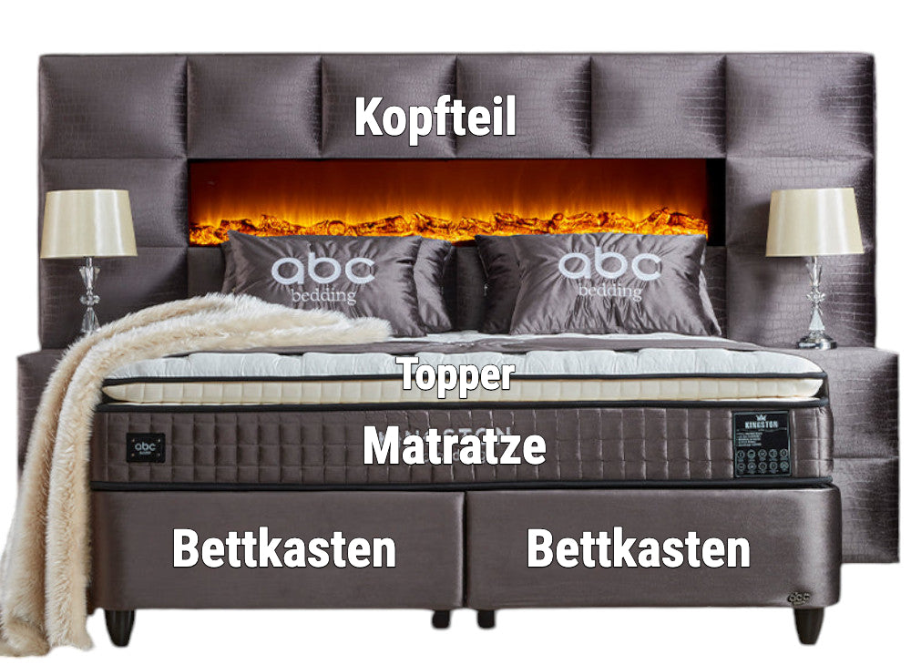 Boxspringbett Kingston Crox (dunkel Grau) Voll-orthopädisches Komfortbett mit Bettkasten, Stauraum, inkl. kostenlose Lieferung und Montage
