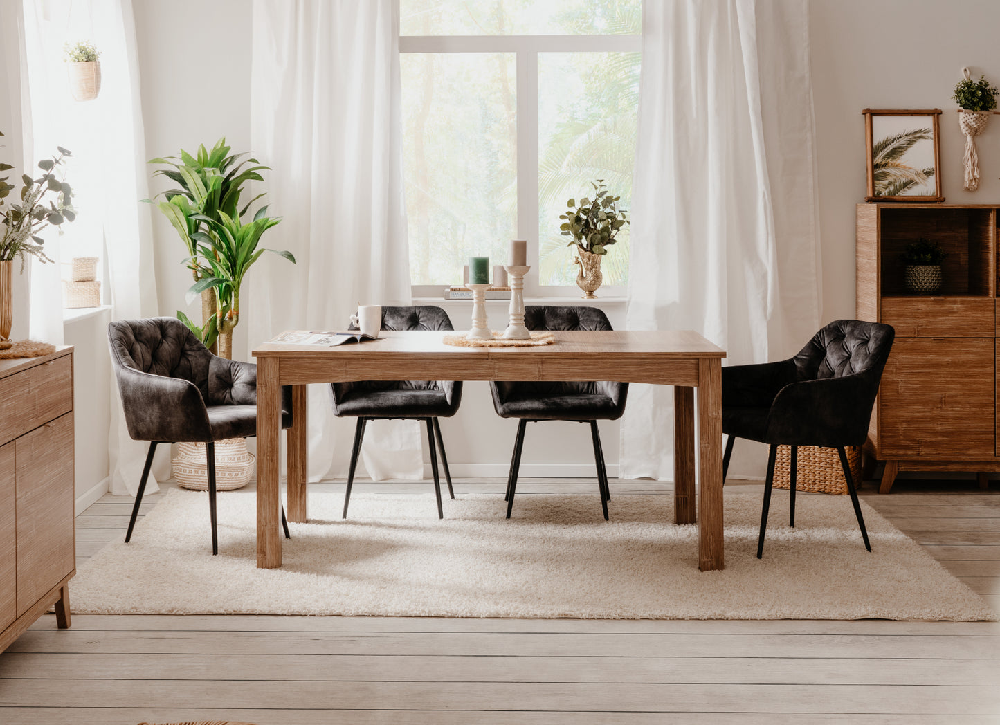 Finori Auszugtisch Boobang Bambusoptik B/H/T 160-200 x 75 x 90 cm