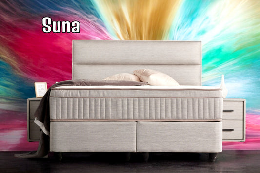 Boxspringbett Suna Hellgrau Voll-orthopädisches Komfortbett mit Bettkasten, Stauraum, inkl. kostenlose Lieferung und Montage