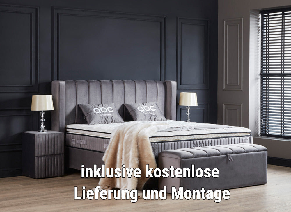 Boxspringbett Ophelia Grau - mit Bettkasten & Stauraum, inkl. Lieferung & Montage