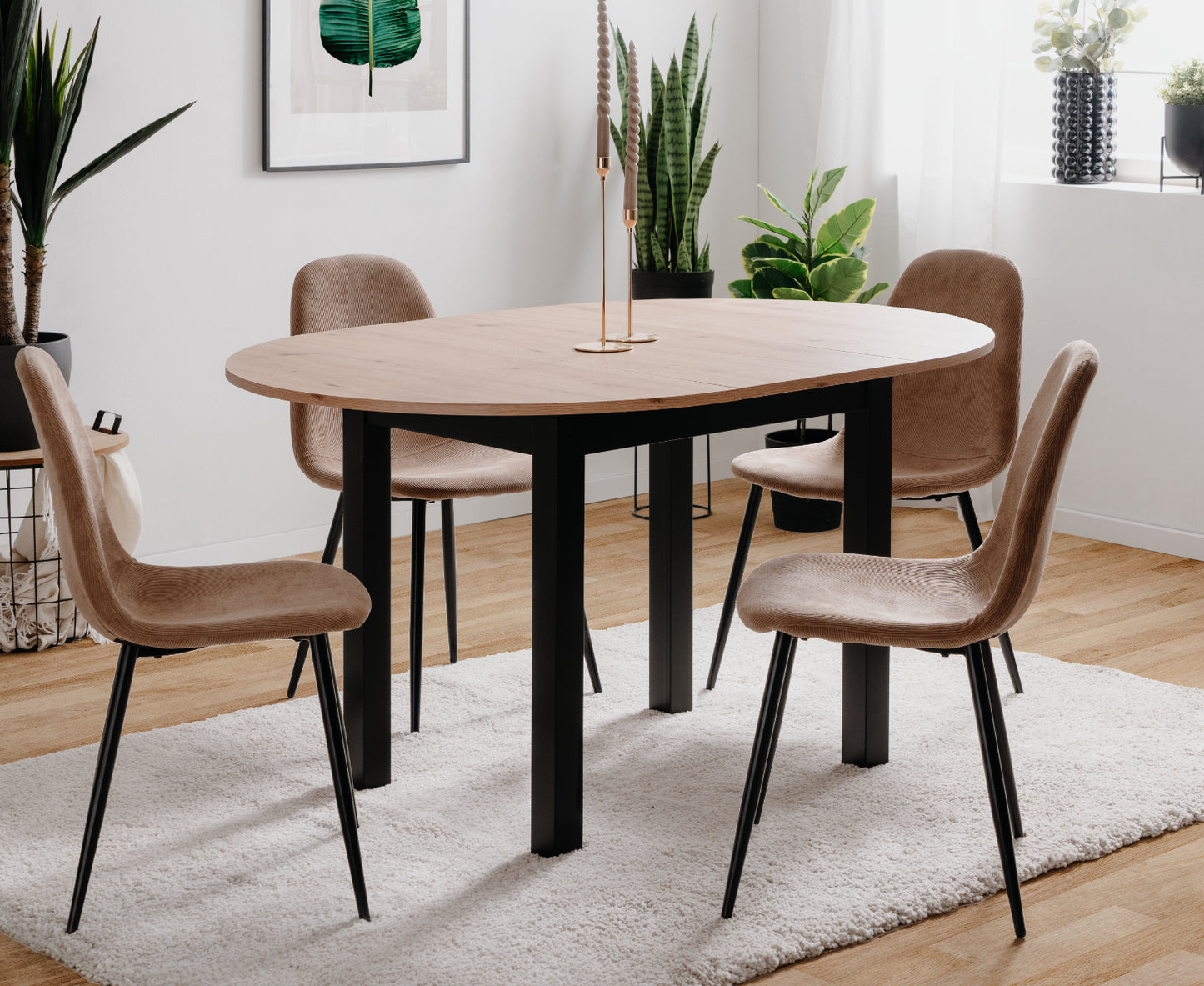 Finori Auszugtisch Coburg Rund Eiche-Sonoma/Weiß/Artisan-Oak B/H/T 100-140 x 76 x 100 cm