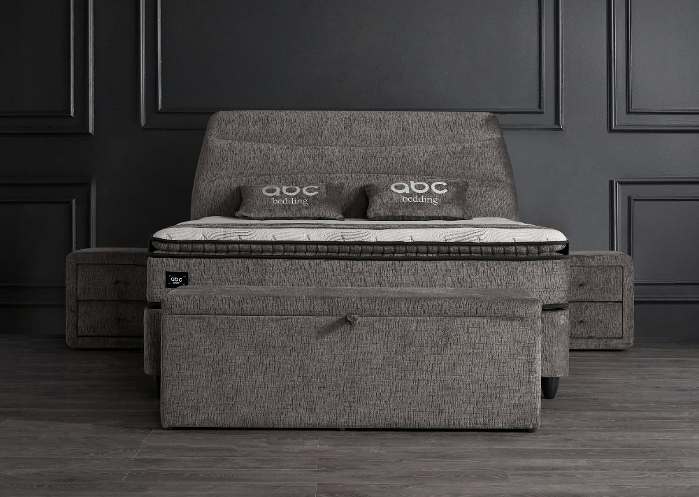 Boxspringbett Carlos Grau Voll-orthopädisches Komfortbett mit Bettkasten, Stauraum, inkl. kostenlose Lieferung und Montage