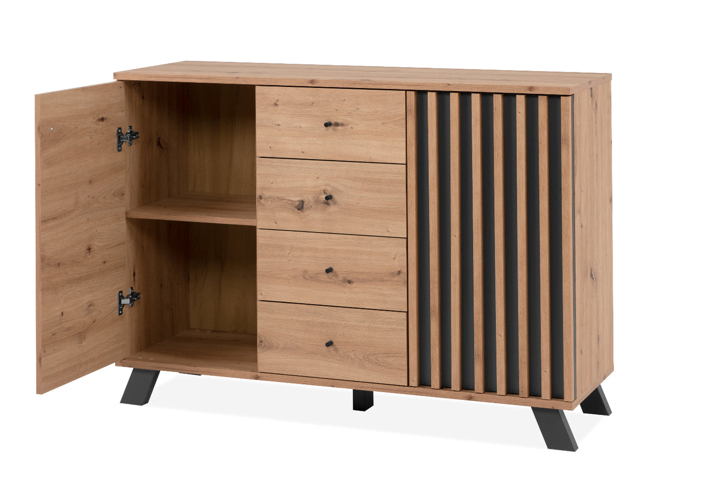 Finori Kombikommode Medan 01 B Artisan-Oak/Anthrazit mit Lamelenelementen ca. B/H/T 118 x 85 x 40 cm