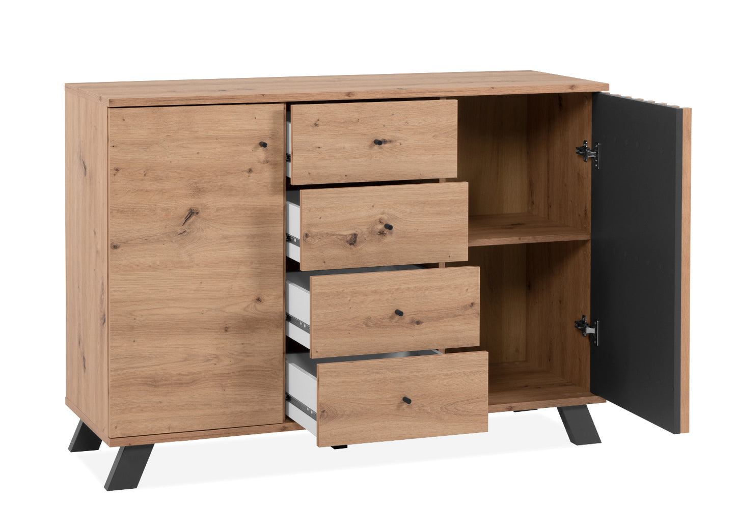 Finori Kombikommode Medan 01 B Artisan-Oak/Anthrazit mit Lamelenelementen ca. B/H/T 118 x 85 x 40 cm