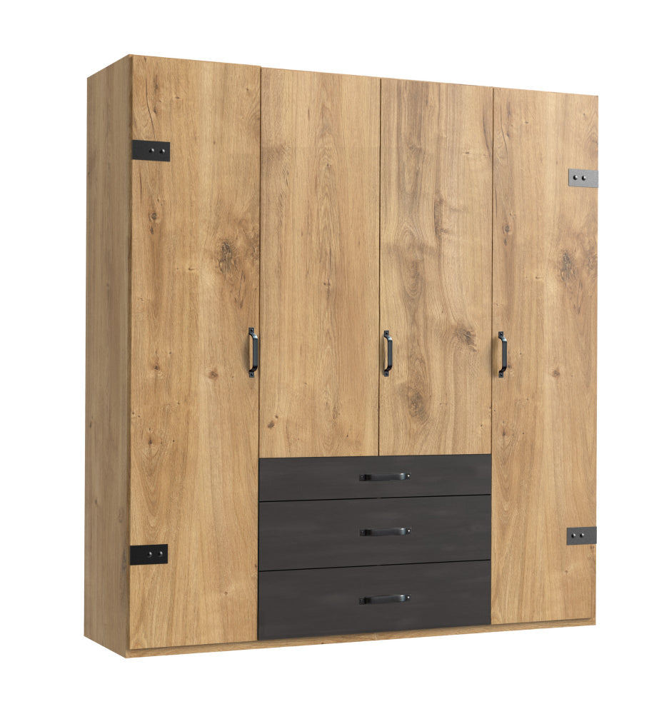 Drehtürenschrank Detroit mit Spiegeltüren und Schubladen B/H/T ca. 200/250/300 x 216 x 58 cm