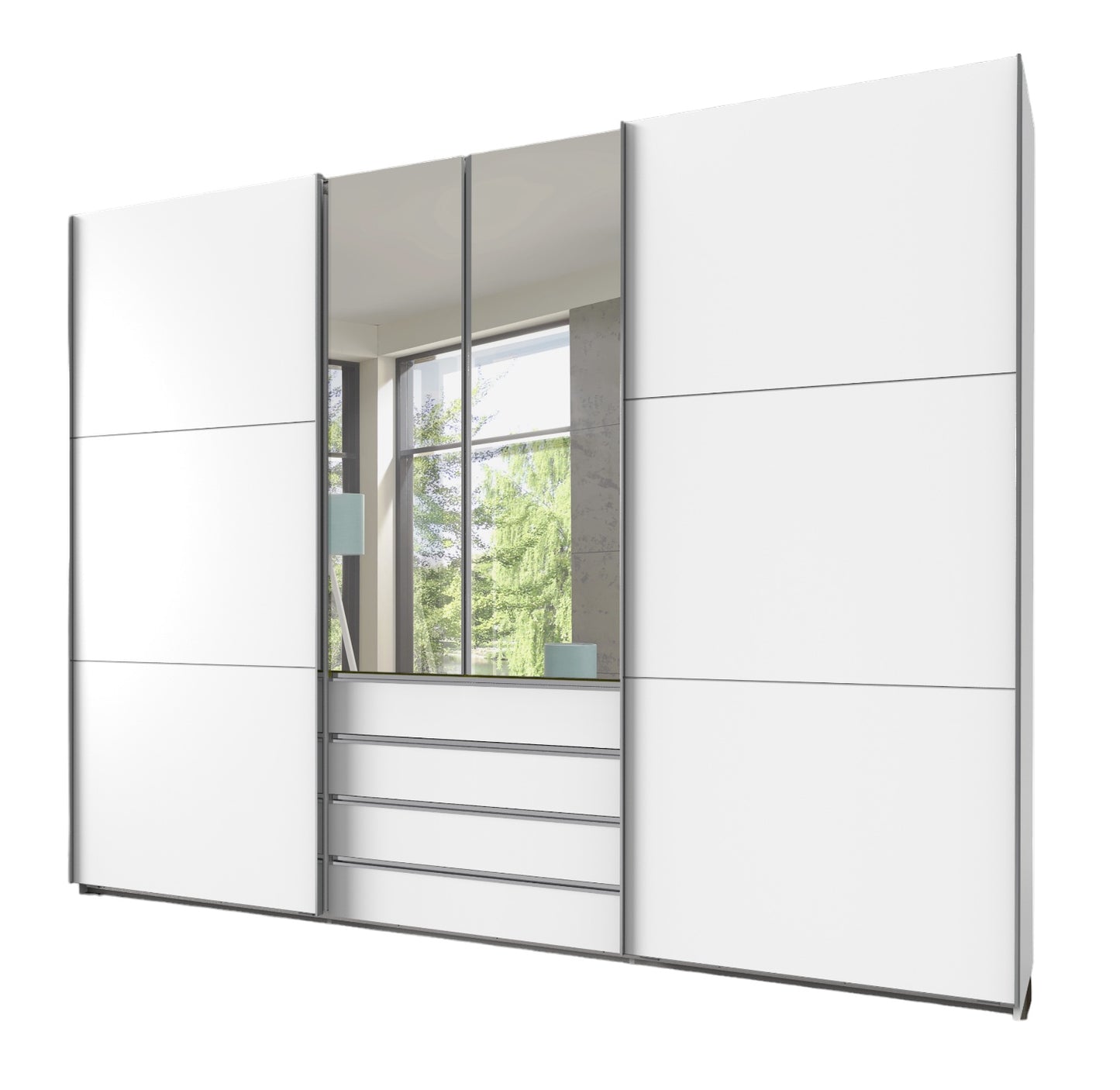 Funktions-Schwebetürenschrank Magic Holzdekor mit 2 Spiegeltüren B/H/T ca. 300 x 236 x 65 cm