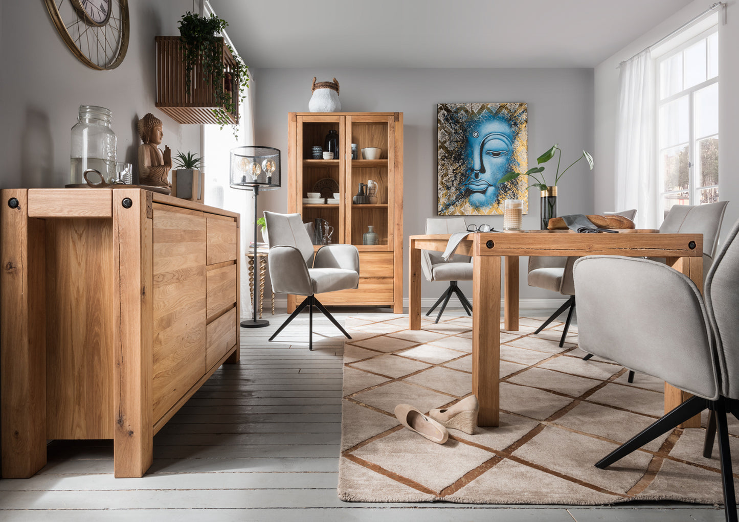 TPT Esstisch Woodstock Eiche massiv geölt, ca. B/H/T 160/180/200/220 x 76 x 90 cm