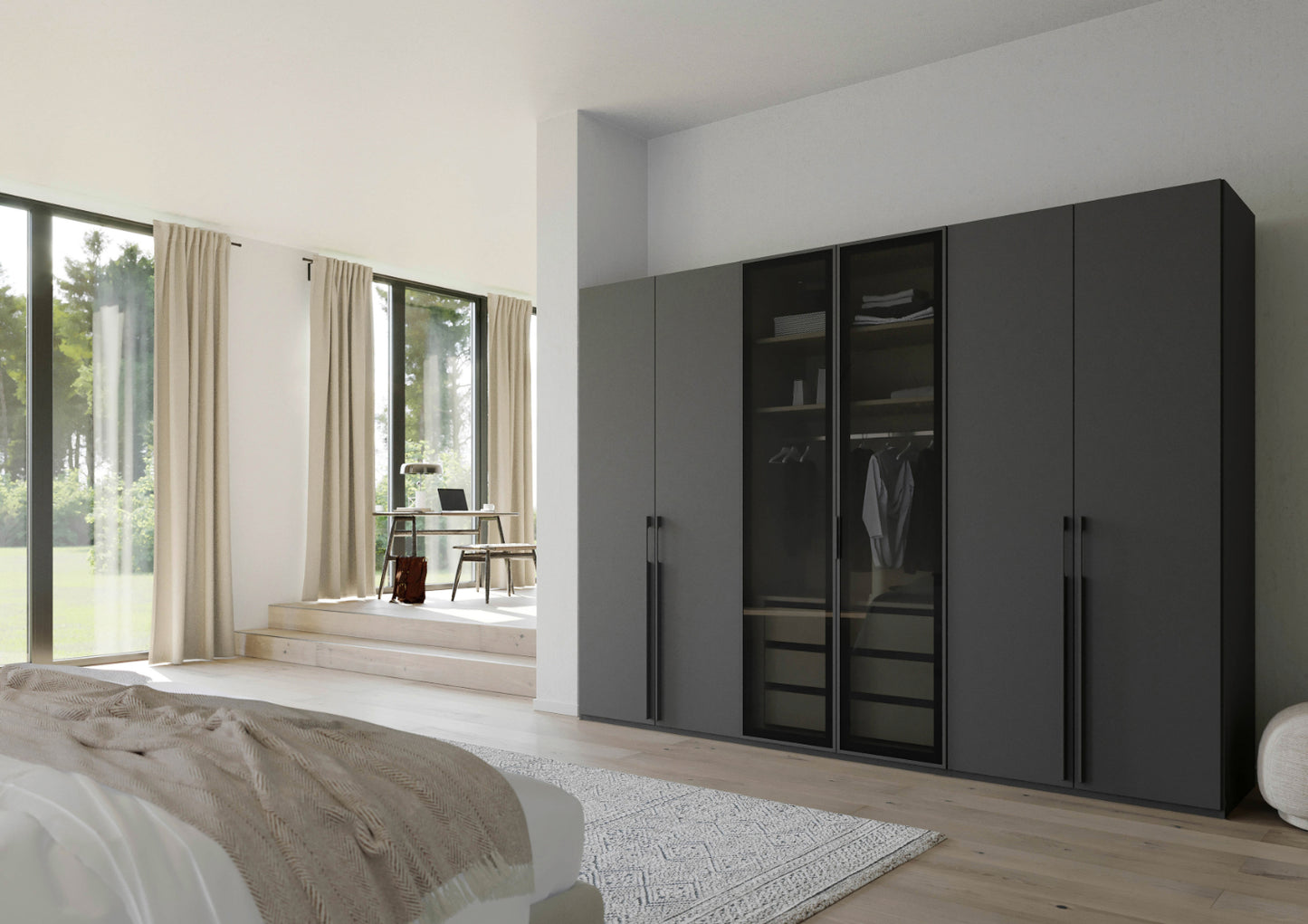 Drehtürenschrank Skat Shine mit Transparenten Grauglas Höhe 223 cm - Ausstattung Basic oder Premium