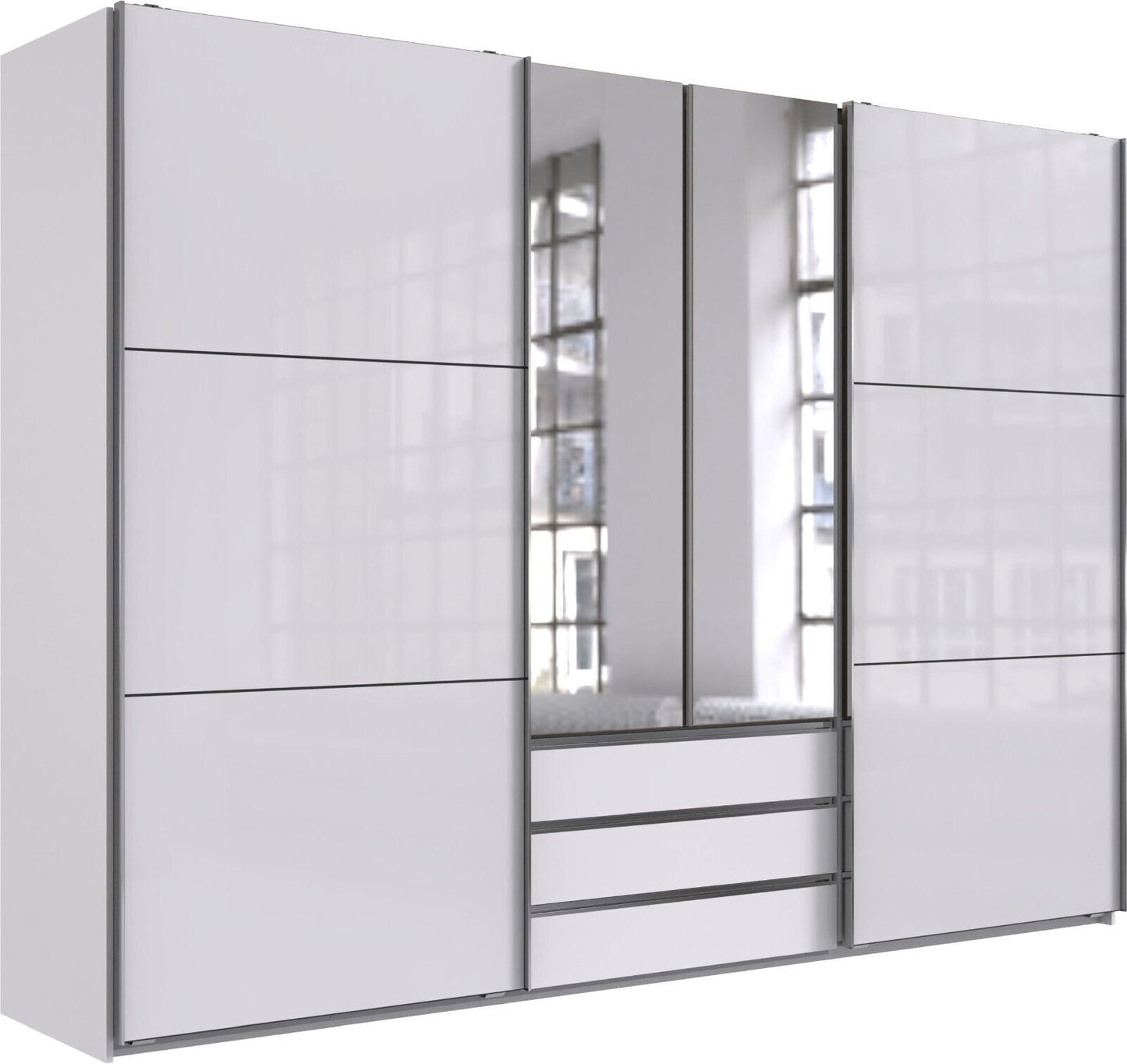 Funktions-Schwebetürenschrank Magic Holzdekor mit 2 Spiegeltüren B/H/T ca. 300 x 216 x 65 cm