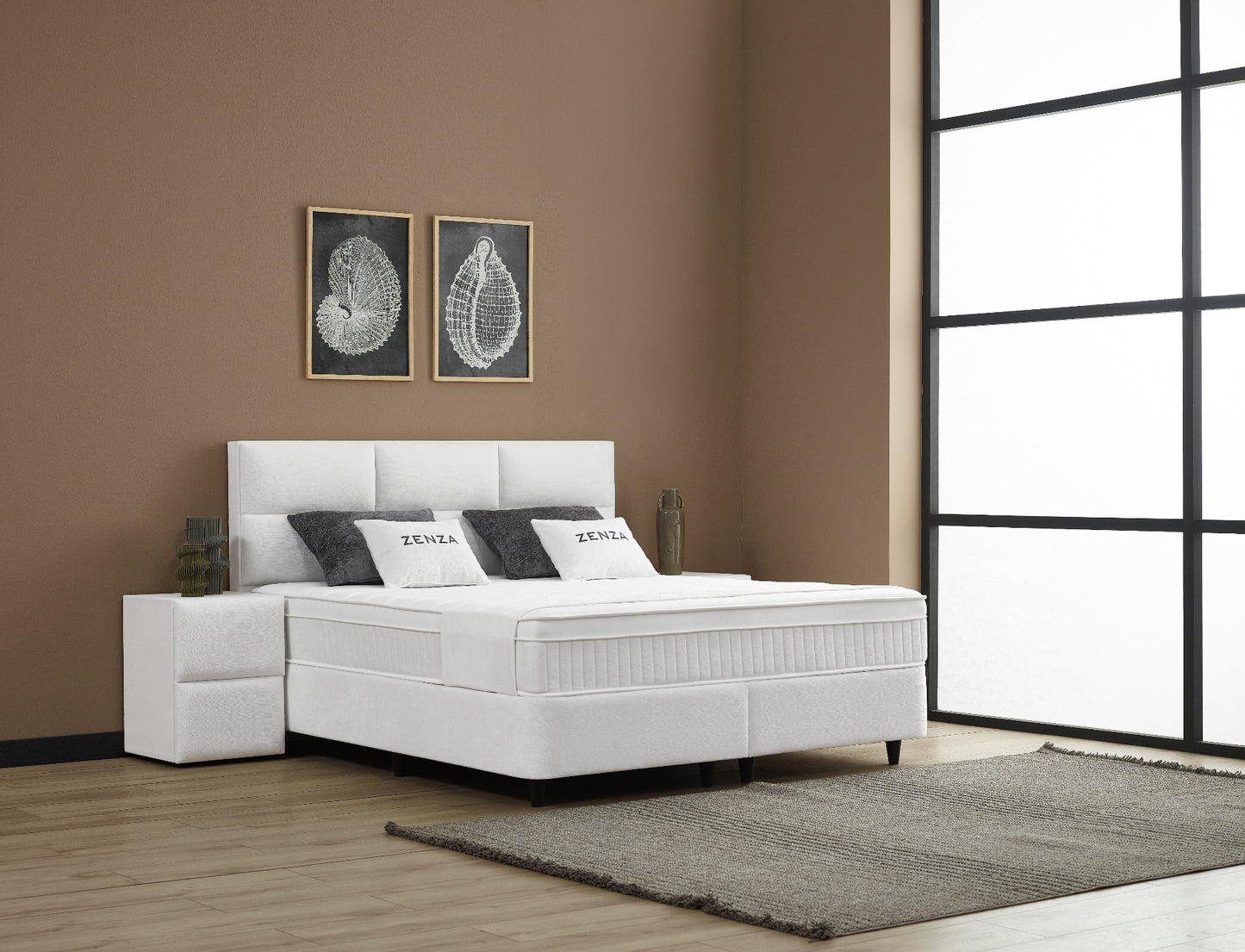 Boxspringbett Zenza Cremeweiß Voll-orthopädisches Komfortbett mit Bettkasten, Stauraum, inkl. kostenlose Lieferung und Montage