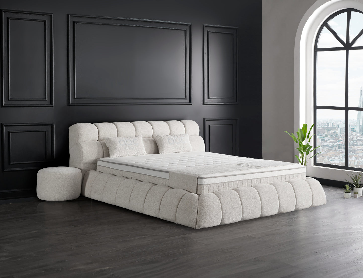 Boxspringbett Claudi Cremebeige Voll-orthopädisches Komfortbett mit Bettkasten, Stauraum, inkl. kostenlose Lieferung und Montage