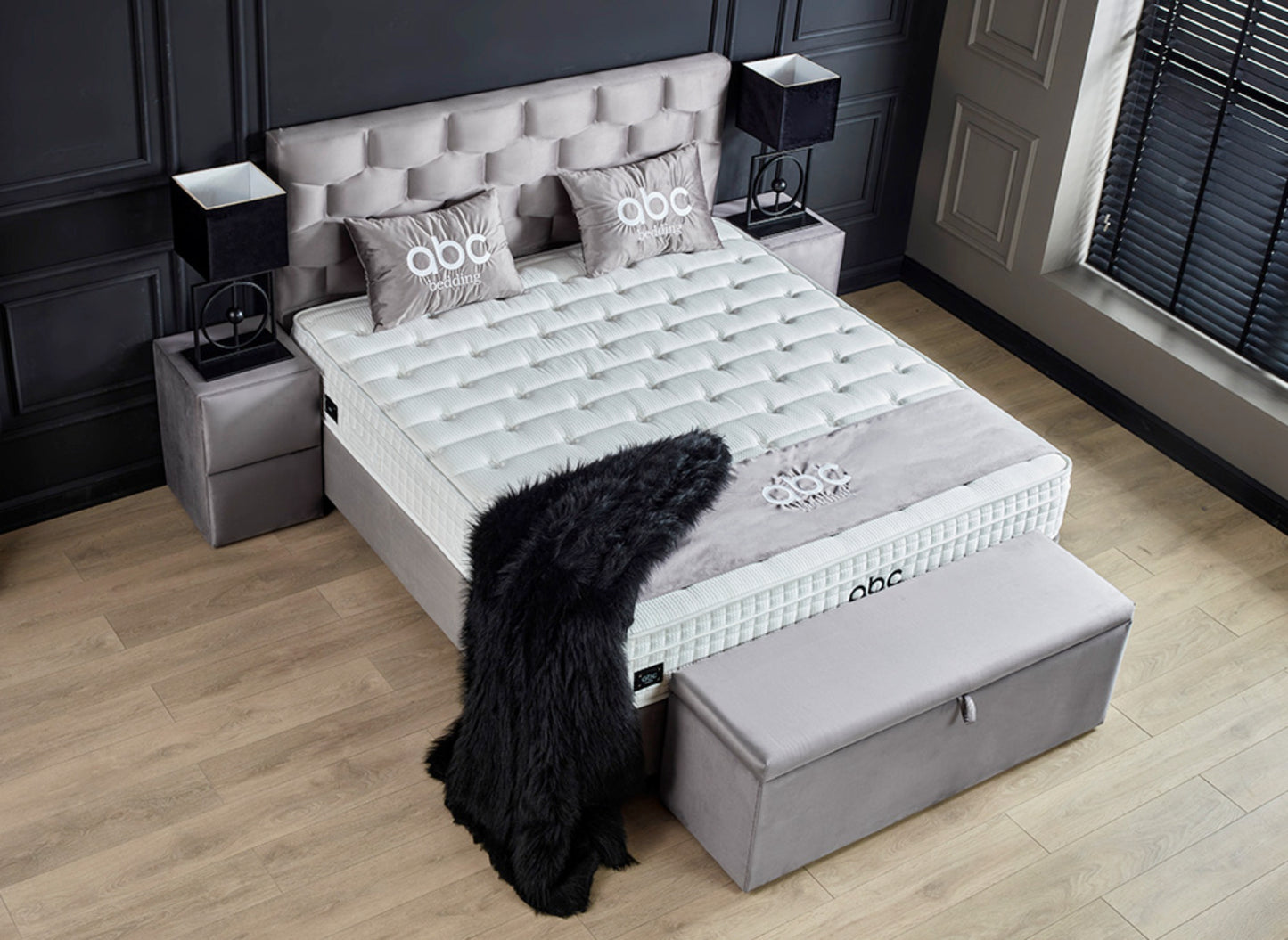 Boxspringbett Palermo Grau Voll-orthopädisches Komfortbett mit Bettkasten, Stauraum, inkl. kostenlose Lieferung und Montage
