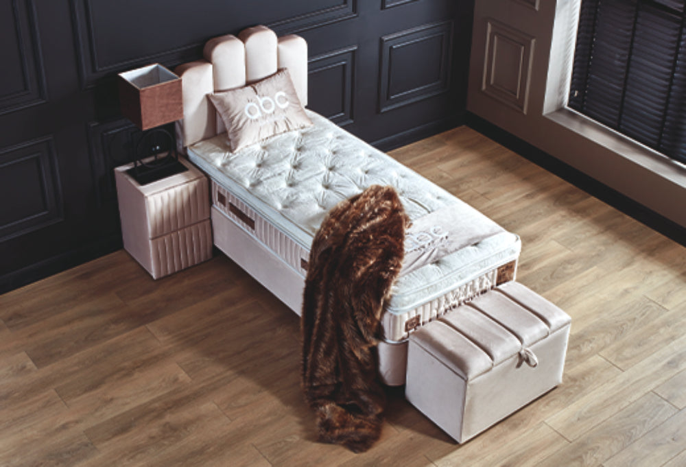 Boxspringbett Jazzlyn Beige Voll-orthopädisches Komfortbett mit Bettkasten, Stauraum, inkl. kostenlose Lieferung und Montage