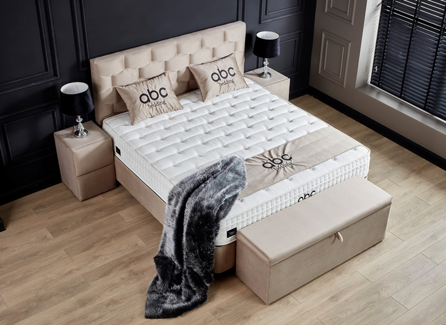 Boxspringbett Palermo Beige Voll-orthopädisches Komfortbett mit Bettkasten, Stauraum, inkl. kostenlose Lieferung und Montage