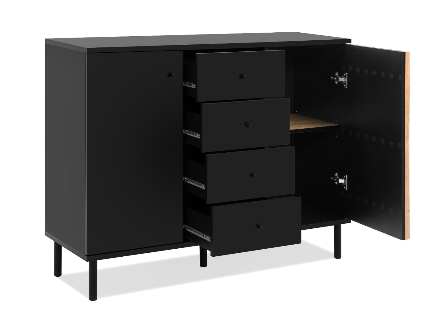 Wohnzimmer-Set Finori Monza Schwarz/Artisan-Oak mit Lamelenelemente 4-teilig