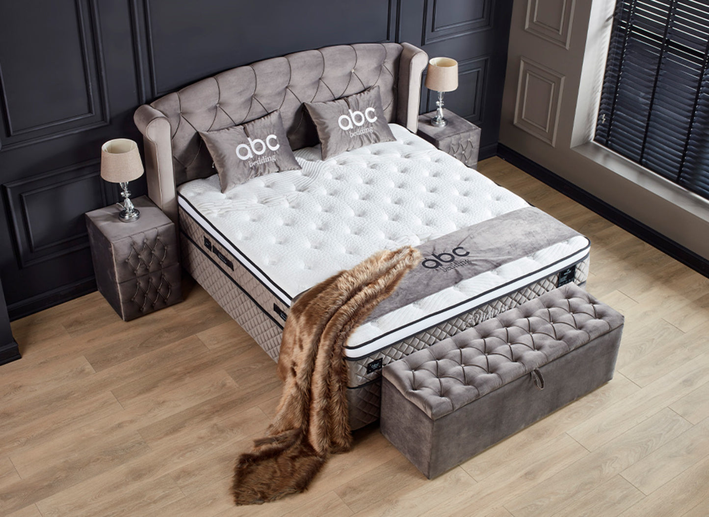 Boxspringbett Hadise Grau mit Bettkasten Breite 160-180 x 200 cm